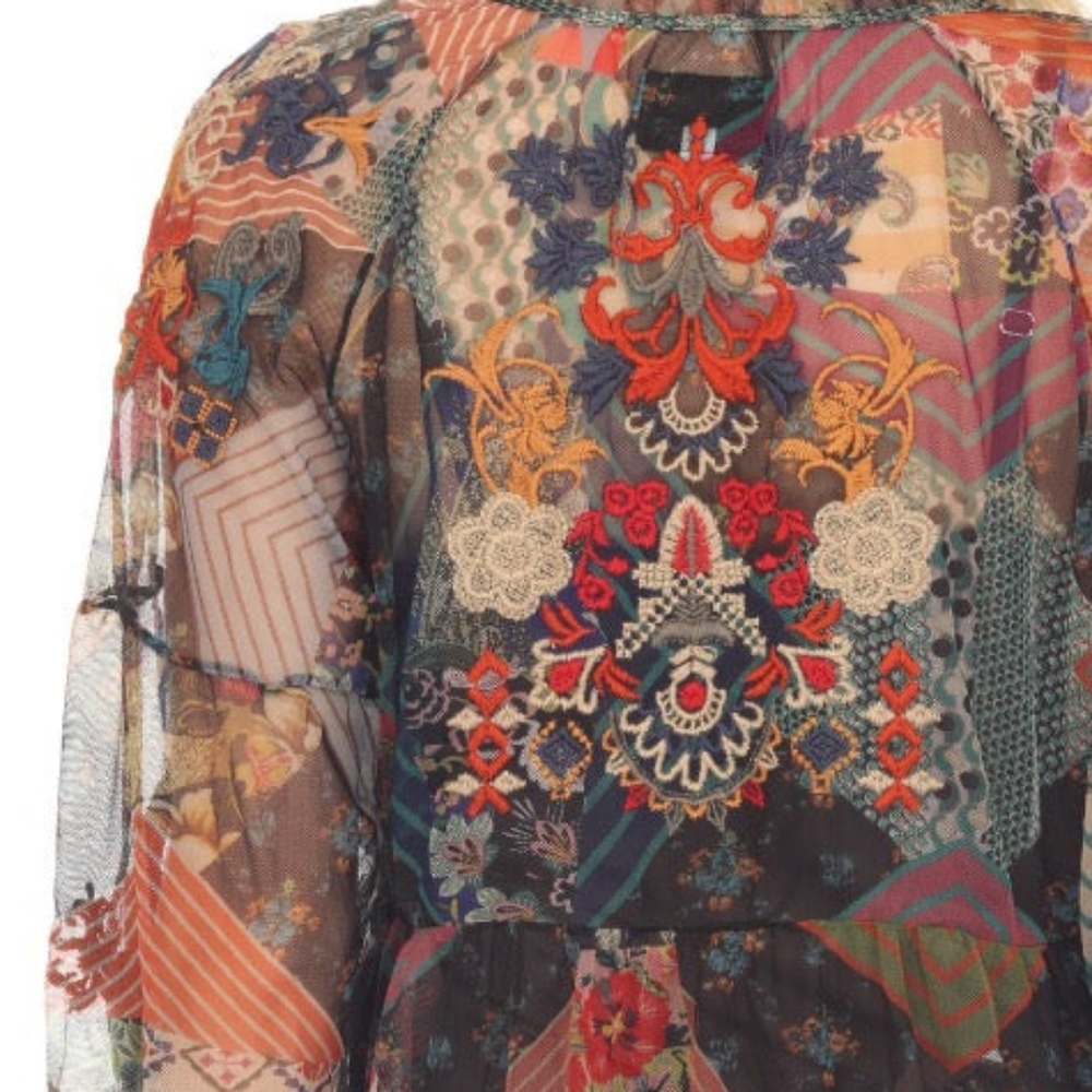 Johnny Was Biya Ilyana Mesh Embroidered Blouse Boho Chic B11323. Size S - Picture 9 of 16